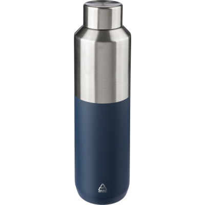 Picture of RECYCLED STAINLESS STEEL METAL DOUBLE WALLED BOTTLE (600ML) in Blue