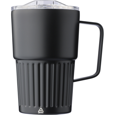 Picture of RECYCLED STAINLESS STEEL METAL DOUBLE WALLED TRAVEL MUG (450ML) in Black