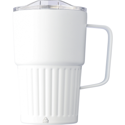 Picture of RECYCLED STAINLESS STEEL METAL DOUBLE WALLED TRAVEL MUG (450ML) in White