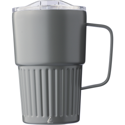 Picture of RECYCLED STAINLESS STEEL METAL DOUBLE WALLED TRAVEL MUG (450ML) in Grey