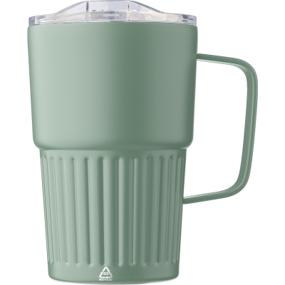 Picture of RECYCLED STAINLESS STEEL METAL DOUBLE WALLED TRAVEL MUG (450ML) in Green