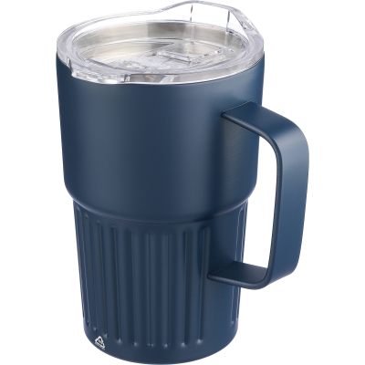 Picture of RECYCLED STAINLESS STEEL METAL DOUBLE WALLED TRAVEL MUG (450ML) in Blue