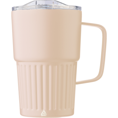 Picture of RECYCLED STAINLESS STEEL METAL DOUBLE WALLED TRAVEL MUG (450ML) in Beige