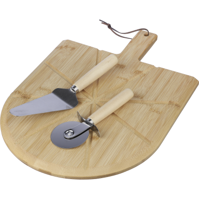 Picture of BAMBOO PIZZA BOARD SET (3PC) in Brown