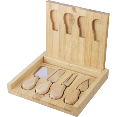 Picture of BAMBOO CHEESE BOARD SET (5PC) in Brown
