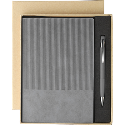 Picture of RECYCLED PU NOTE BOOK with Ball Pen Gift Set (Approx