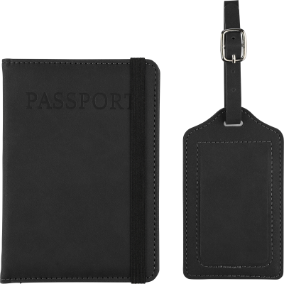 Picture of RECYCLED PU PASSPORT HOLDER AND LUGGAGE TAG in Black