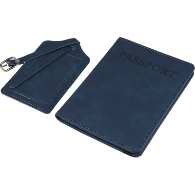 Picture of RECYCLED PU PASSPORT HOLDER AND LUGGAGE TAG in Blue