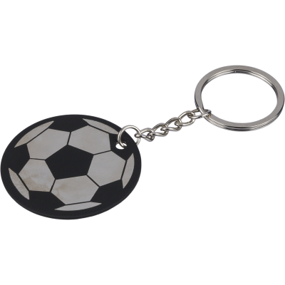 Picture of RECYCLED STAINLESS STEEL METAL FOOTBALL KEYRING in Black