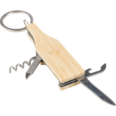Picture of BAMBOO MULTI TOOL KEYRING CHAIN in Brown