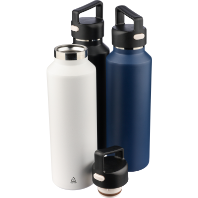 Picture of RECYCLED STAINLESS STEEL METAL DOUBLE WALLED BOTTLE (600ML) in Blue