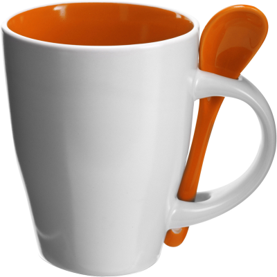 Picture of COFFEE MUG with Spoon in Orange.