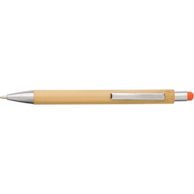 Picture of THE LEX - BAMBOO AND PLASTIC BALL PEN in Orange.
