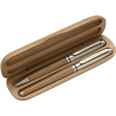 Picture of BEECH WOOD WOOD BALL PEN AND ROLLERPEN in Brown