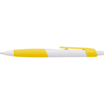 PLASTIC BALL PEN with Rubber Grip in Yellow.