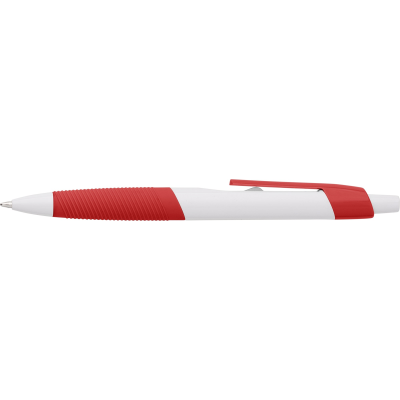 PLASTIC BALL PEN with Rubber Grip in Red.