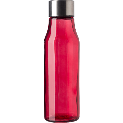 Picture of GLASS AND STAINLESS STEEL METAL BOTTLE (500 ML) in Red.