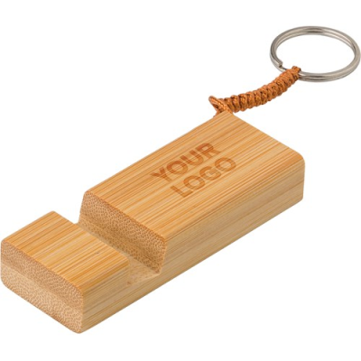 Picture of BAMBOO KEYRING CHAIN PHONE STAND in Bamboo