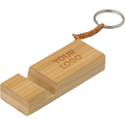 Picture of BAMBOO KEYRING CHAIN PHONE STAND in Bamboo