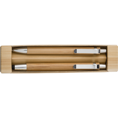 Picture of BAMBOO PEN & PENCIL SET in Brown.