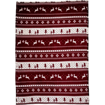 Picture of FLANNEL FLEECE SNOWMEN BLANKET (260G) in Burgundy.