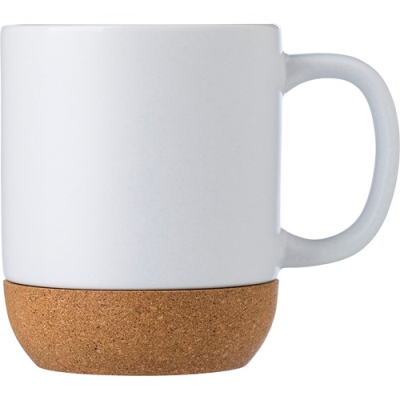Picture of CERAMIC POTTERY AND CORK MUG (420ML) in White.