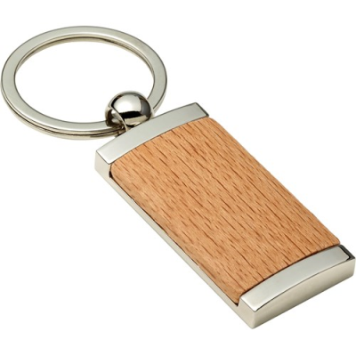 Picture of METAL AND WOOD KEY HOLDER KEYRING in Brown