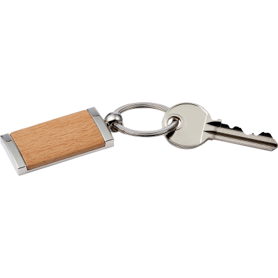 Picture of METAL AND WOOD KEY HOLDER KEYRING in Brown.