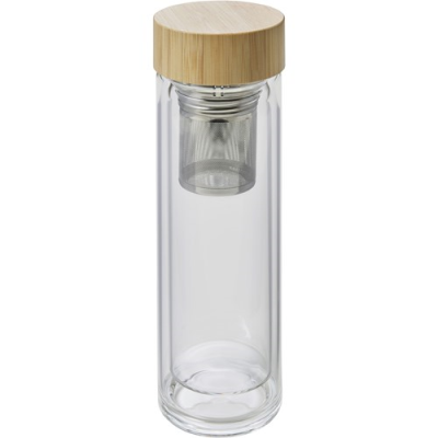 Picture of GLASS AND BAMBOO BOTTLE with Tea Infuser (420 Ml) in Brown