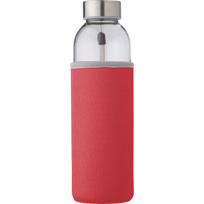 Picture of GLASS BOTTLE with Sleeve (500Ml) in Red.