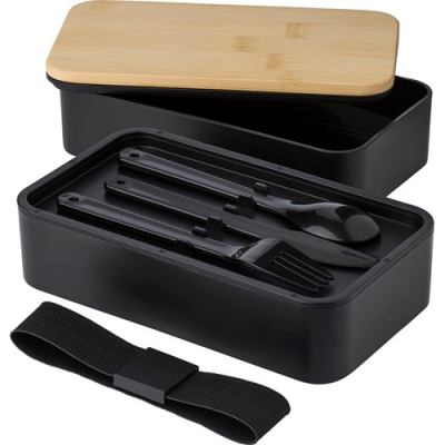 Picture of DOUBLE LUNCH BOX with Bamboo Lid in Black
