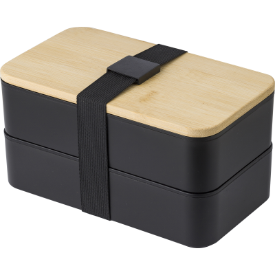 Picture of DOUBLE LUNCH BOX with Bamboo Lid in Black