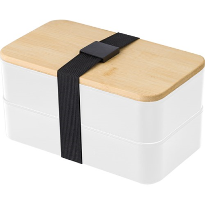 Picture of DOUBLE LUNCH BOX with Bamboo Lid in White