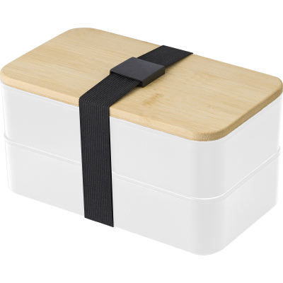 Picture of DOUBLE LUNCH BOX with Bamboo Lid in White.