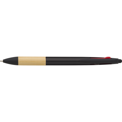 Picture of BAMBOO BALL PEN (3 COLOUR AND STYLUS) in Black.