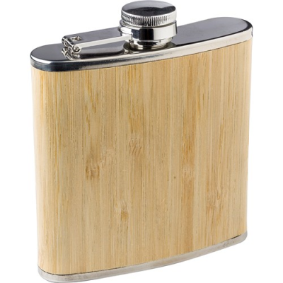 Picture of STAINLESS STEEL METAL AND BAMBOO HIP FLASK in Brown