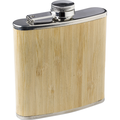 Picture of STAINLESS STEEL METAL AND BAMBOO HIP FLASK in Brown