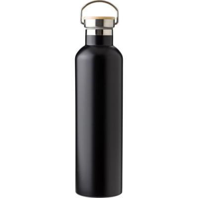 Picture of STAINLESS STEEL METAL DOUBLE WALLED BOTTLE (1L) in Black.