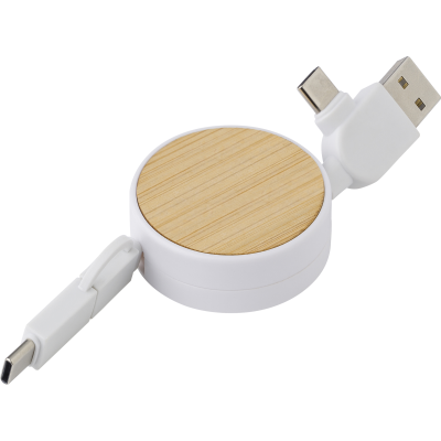 Picture of THE PONZA - BAMBOO EXTENDABLE CHARGER CABLE in White