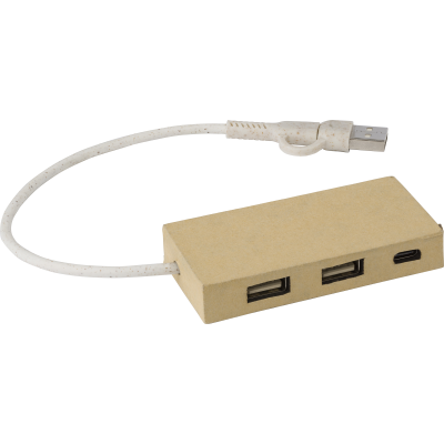 Picture of ALUMINIUM METAL AND RECYCLED PAPER USB HUB in Brown.