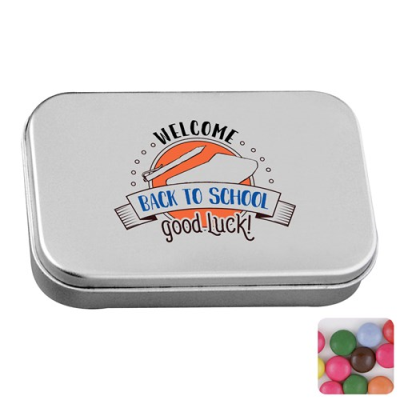 Picture of LARGE HINGED TIN with Chocos in Silver
