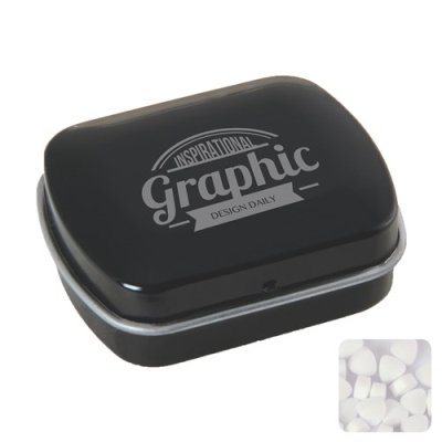 Picture of MINI HINGED MINTS TIN with Extra Strong Mints in Black.