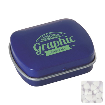 Picture of MINI HINGED MINTS TIN with Extra Strong Mints in Blue.