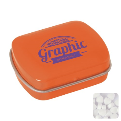 Picture of MINI HINGED MINTS TIN with Extra Strong Mints in Orange