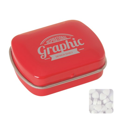 Picture of MINI HINGED MINTS TIN with Extra Strong Mints in Red.