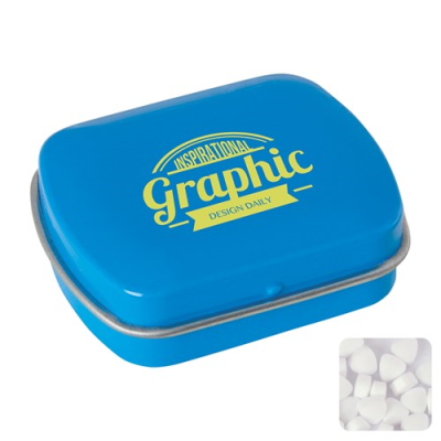 Picture of MINI HINGED MINTS TIN with Extra Strong Mints in Light Blue.