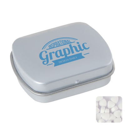 Picture of MINI HINGED MINTS TIN with Extra Strong Mints in Light Grey.