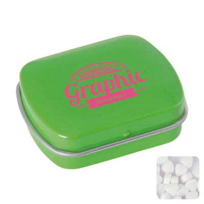 Picture of MINI HINGED MINTS TIN with Extra Strong Mints in Light Green.