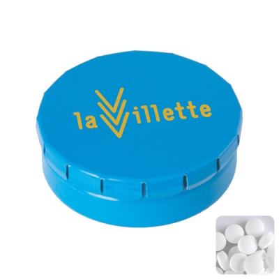 Picture of CLICK TIN with Dextrose Mints in Light Blue.