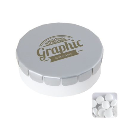 Picture of ROUND POT with Sugar Free Mints in Light Grey.